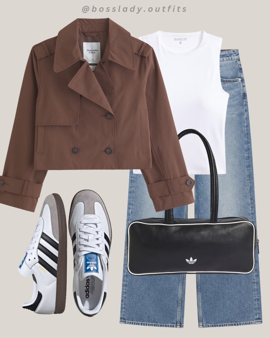 Chocolate brown and denim is the fall combo I keep coming back to

Tags: cropped trench jacket, brown trench coat, white tank top, wide leg jeans, adidas Samba sneakers, black adidas duffle bag, fall outfit inspo, casual fall outfit, brown and denim outfit, transitional fall fit

#LTKstyletip #LTKshoes #LTKbag