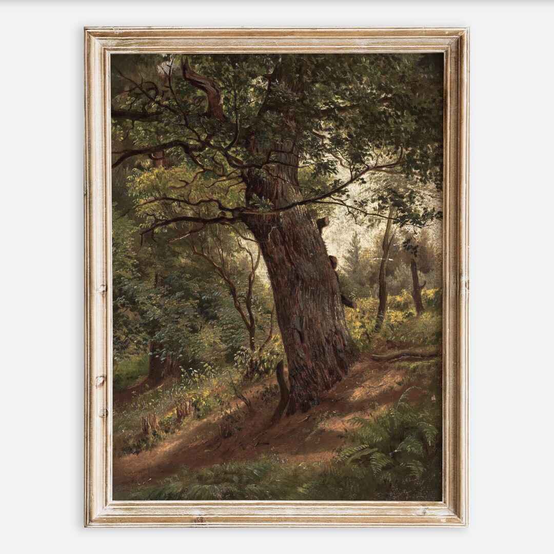 Rustic Vintage European Study of a Tree Oil Painting Wall Art Print, Dark Moody Forest Landscape,... | Etsy (US)