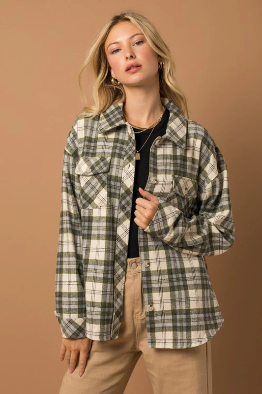 Oversized Button Up Plaid Shacket | Alexa Reece Boutique