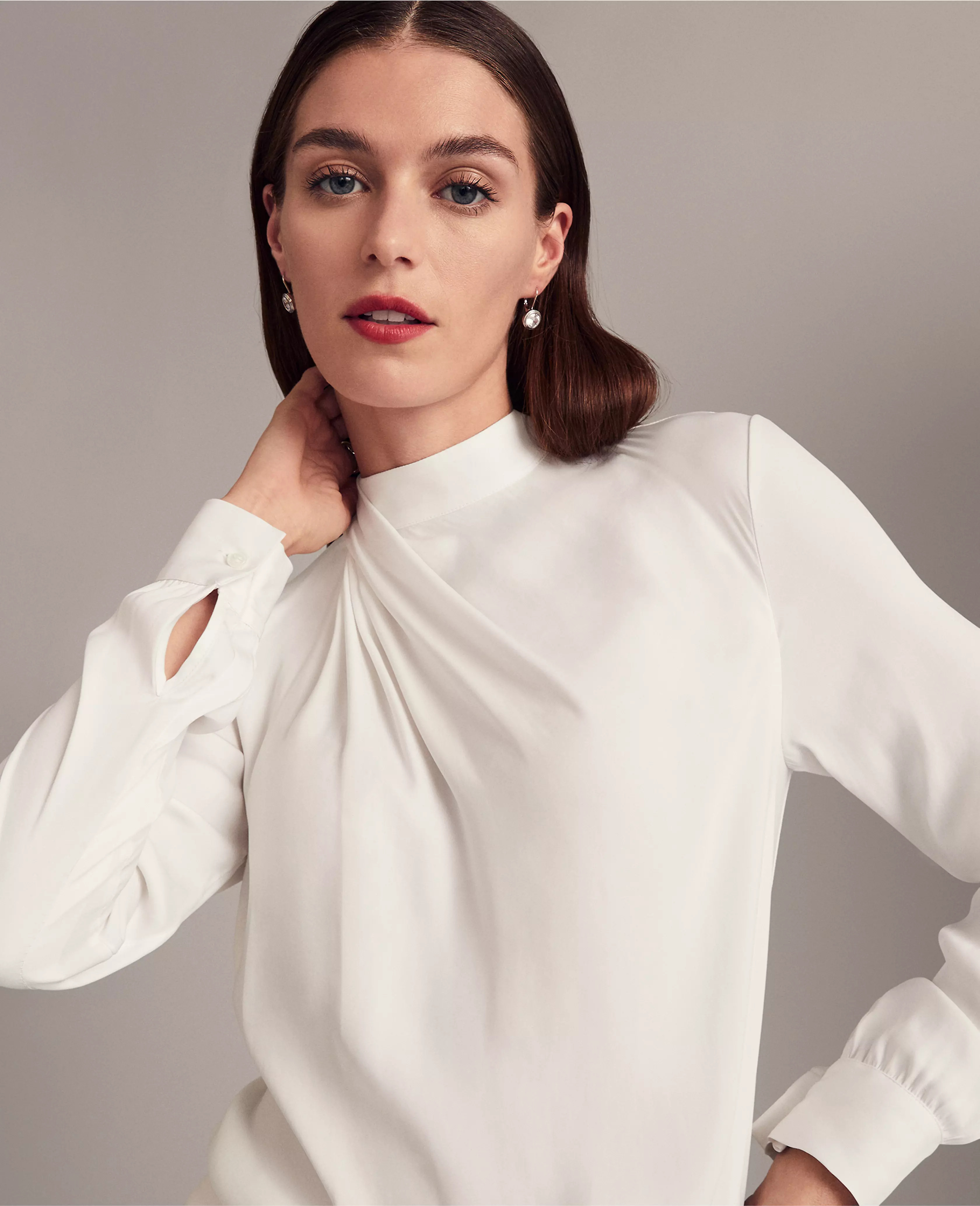 Mock Neck Drape-Front Top | Ann Taylor (US)