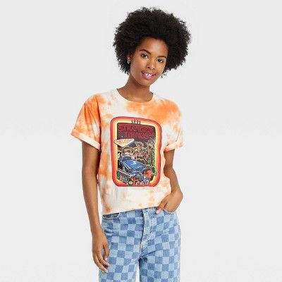 Women's Stranger Things Short Sleeve Graphic T-Shirt - Orange Tie-Dye | Target