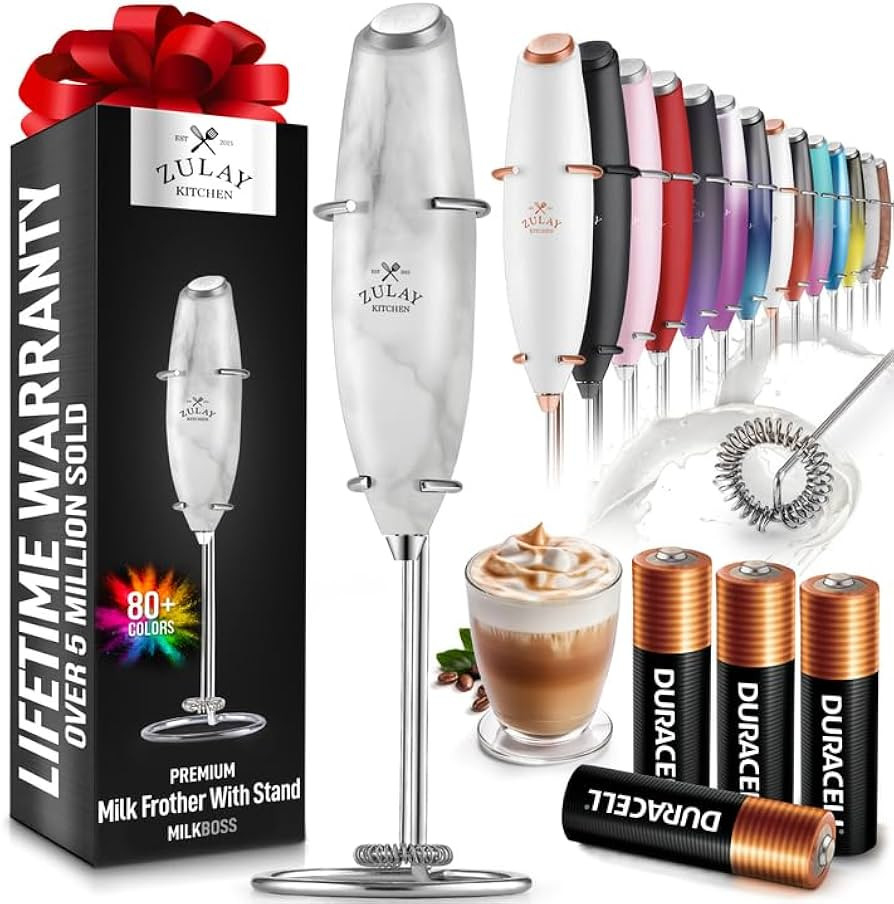 Zulay Kitchen Powerful Milk Frother Wand With 4 AA Duracell Batteries - Ultra Fast Handheld Drink... | Amazon (US)