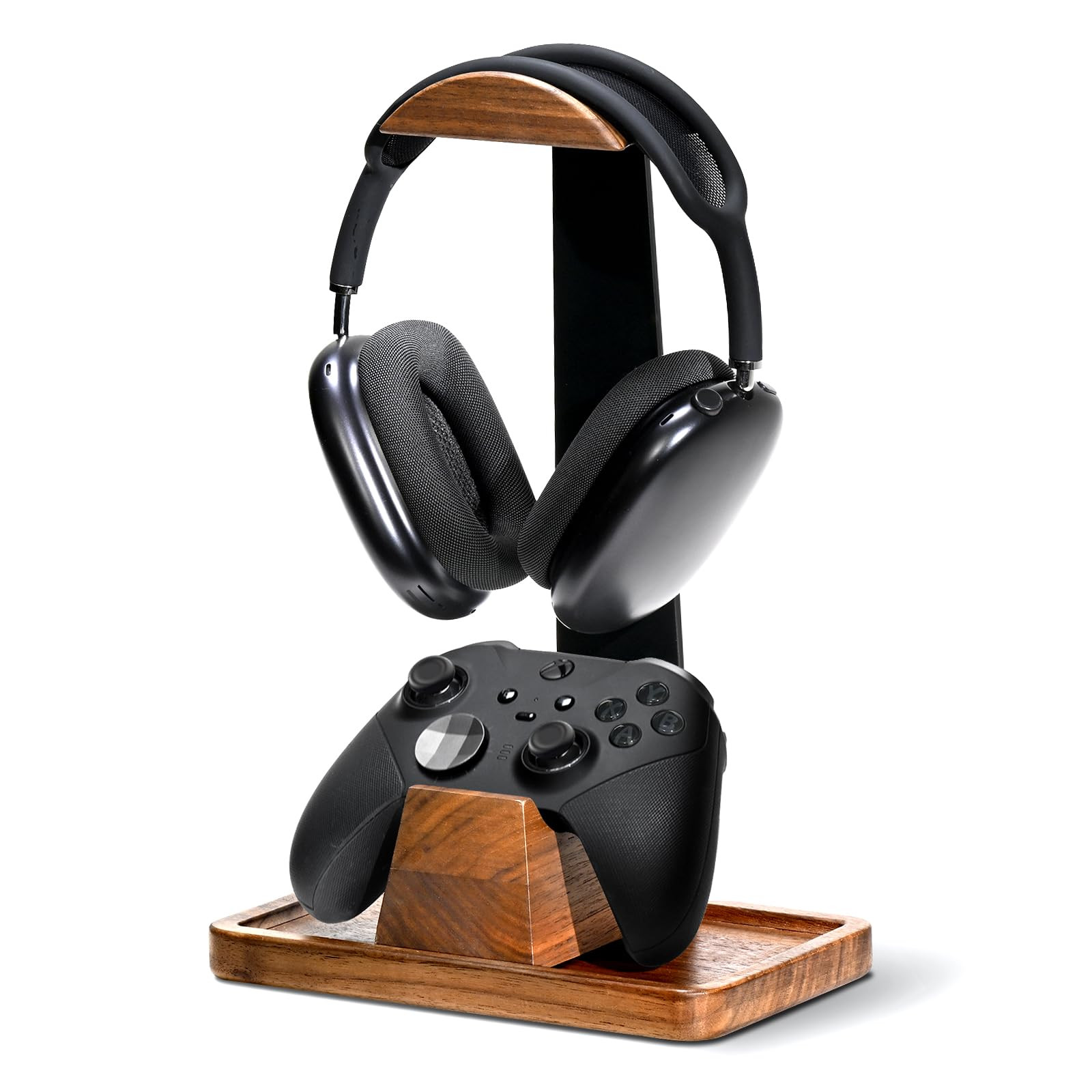 UPERGO Headset Stand with Gaming Controller Holder, Walnut Wood Headphone Stand with Storage Base... | Amazon (US)