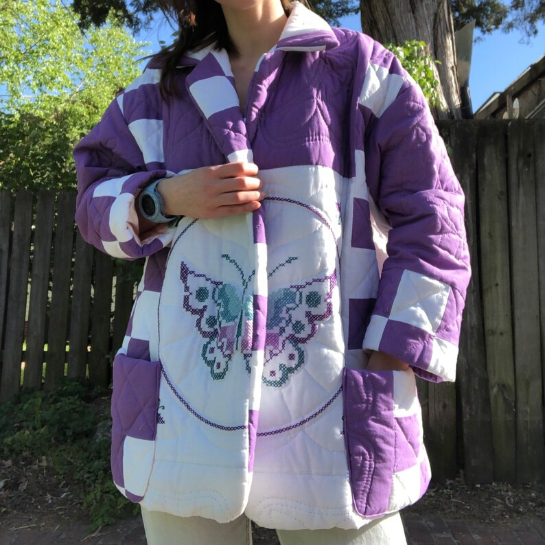 Vintage Handmade Quilt Jacket Size L/XL Oversize Butterfly - Etsy | Etsy (US)