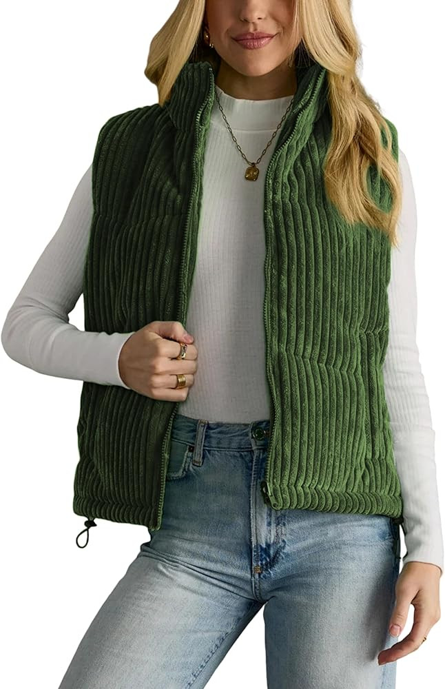 Lianlive Women's Corduroy Puffer Vest Sleeveless Stand Collar Cropped Quilted Padded Vests Zip Up... | Amazon (US)