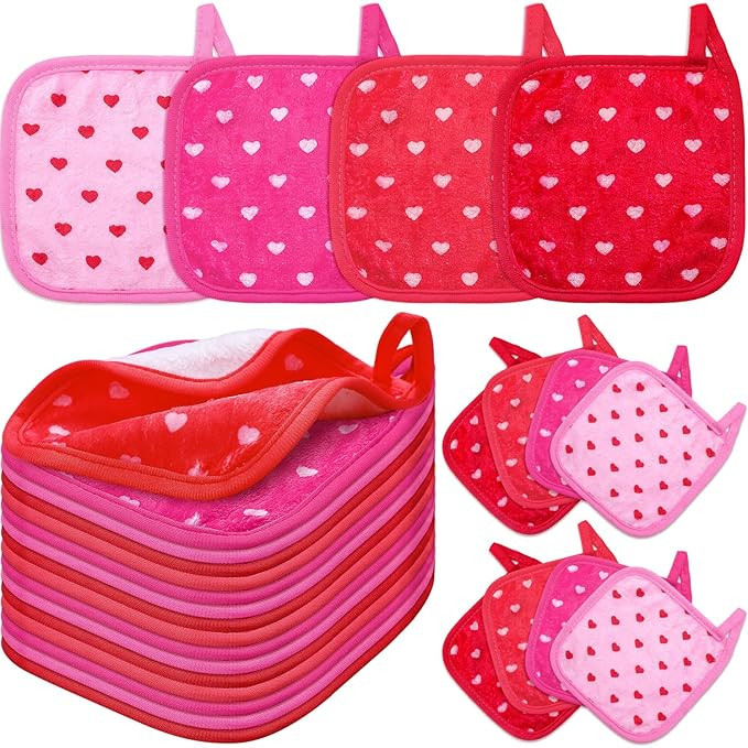 Frienda 24 Pcs Galentines' Valentines' Day Heart Makeup Remover Cloth 6" x 6" Towels Reusable Was... | Amazon (US)