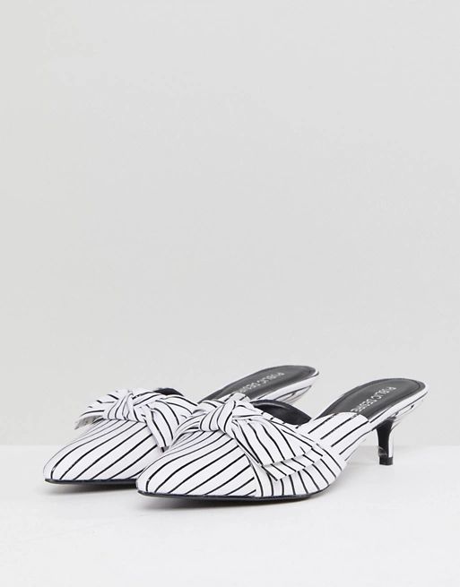 Public Desire Karrie White Stripe Kitten Heeled Mules | ASOS US