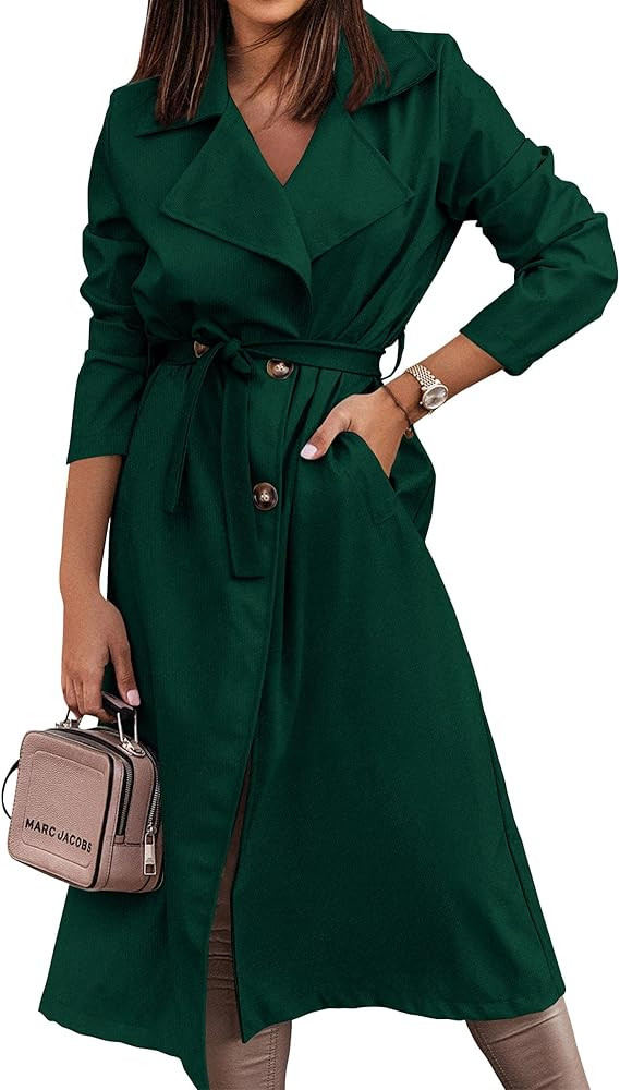 KIRUNDO Women's Trench Coat Long Double-Breasted Spring Fall Fashion 2024 Classic Lapel Overcoat ... | Amazon (US)