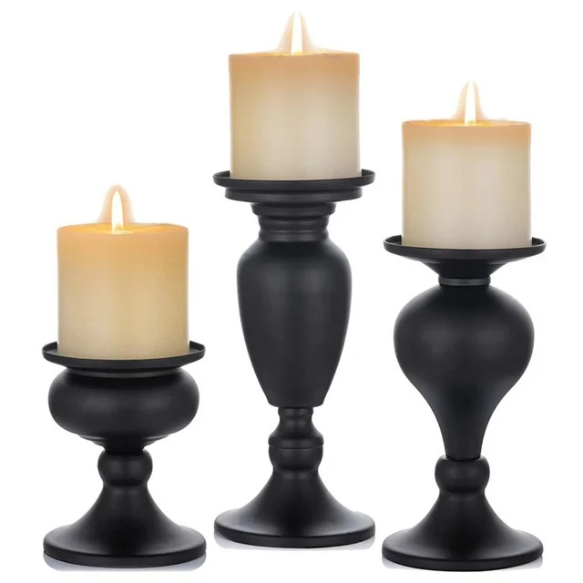 Sziqiqi Vintage Black Candle Holders for Pillar Candles Metal Set of 3 | Walmart (US)