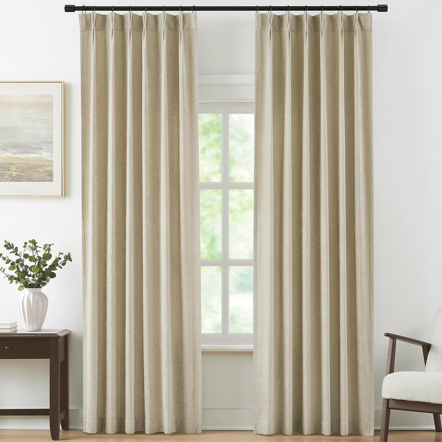 Vision Home Chenille Pinch Pleated Curtains,Light Taupe 36" Wx90 L 2 Panels | Amazon (US)