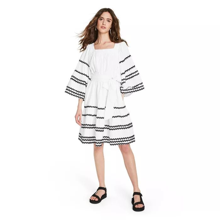 Women's Ric Rac Flare Sleeve Dress - Lisa Marie Fernandez for Target (Regular & Plus) White/Black | Target