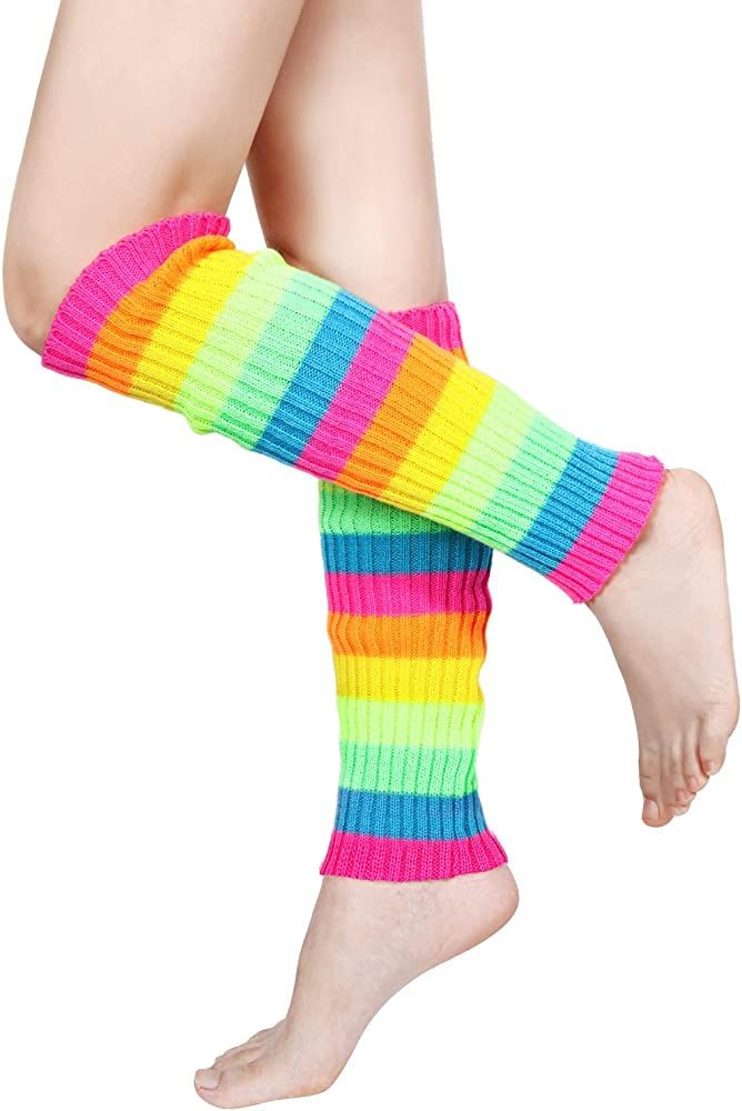 80's Women Knit Leg Warmers Crochet Ribbed Leg Socks for Party Accessories | Amazon (US)