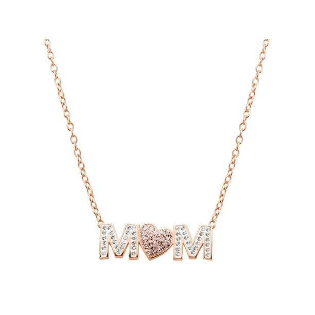 Luminesse 'Mom' Pink Heart Necklace with Swarovski Crystals in 18kt Rose Gold-Plated Sterling Sil... | Walmart (US)