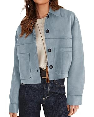 PRETTYGARDEN Women's Faux Suede Cropped Jacket Casual Lightweight Fall Fashion 2026 Winter Coats ... | Amazon (US)