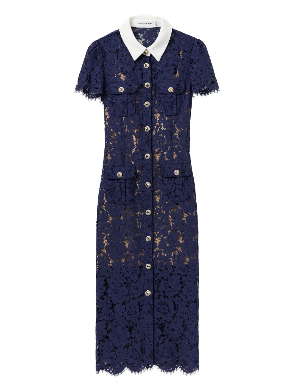 Self-Portrait embroidered-lace dress - Blue | Farfetch Global