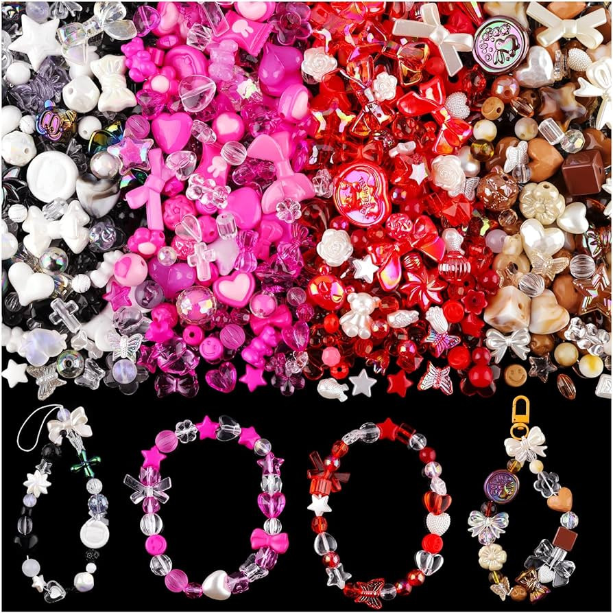 180-240PCS Assorted Acrylic Beads For Bracelet Making, Flower Bow Butterfly Candy Heart Star Gumm... | Amazon (US)