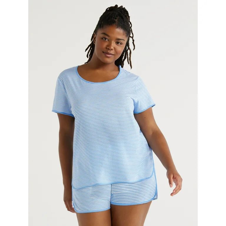 Joyspun Women's Cotton Blend T-Shirt and Shorts Pajama Set, 2-Piece, Sizes S to 3X | Walmart (US)