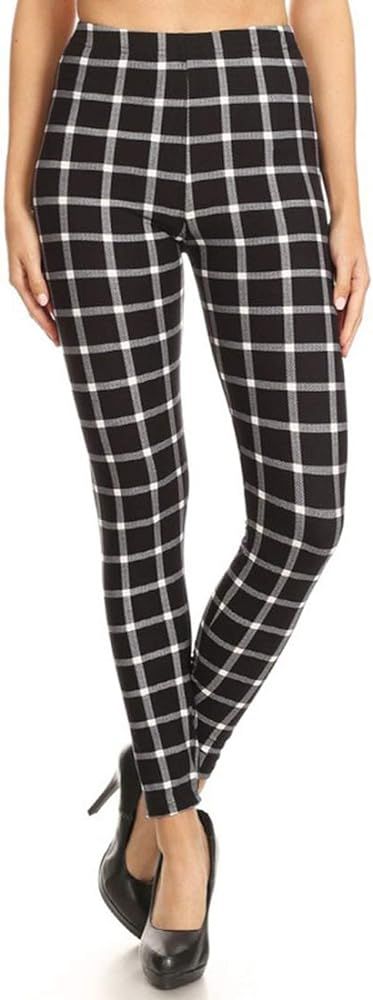 Women’s High Waisted Plaid Leggings – Soft Solid Printed Checkered Pants | Amazon (US)