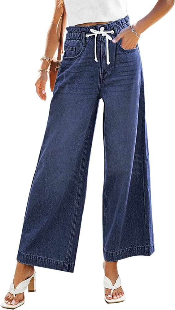 GRAPENT Wide Leg Jeans for Women Stretch High Wasited Elastic Waist Bell Bottom Baggy Y2K Pants | Amazon (US)