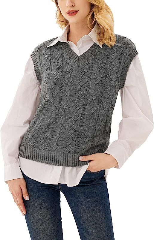 GRACE KARIN Women's Oversized V Neck Pullover Sweater Vest Casual Knitted Top | Amazon (US)