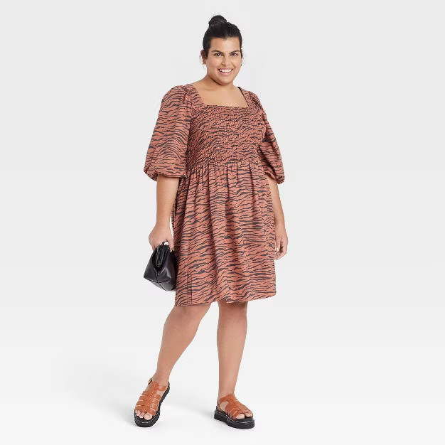 Women's Plus Size Puff Elbow Sleeve Smocked Dress - Ava & Viv™ | Target