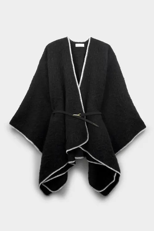Katie Loxton Whipstitch Blanket Cape with Belt in Black at Nordstrom | Nordstrom