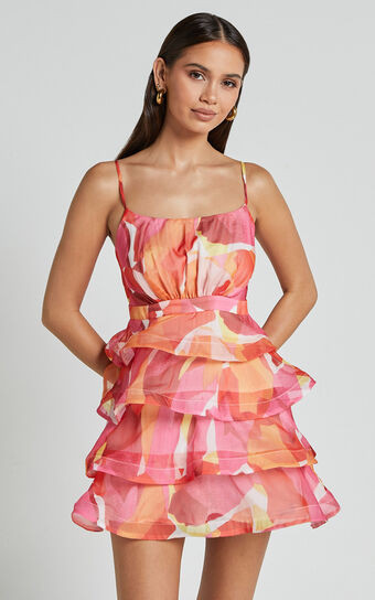 Jackie Mini Dress - Strappy Layered A Line Dress in Pink and Yellow Print | Showpo (US, UK & Europe)