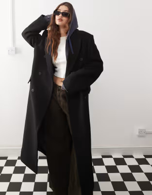 Weekday Logan wool blend oversized double breasted coat in black | ASOS (Global)