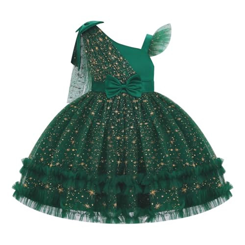 IBTOM CASTLE Christmas Dress for Girls Glitters Tulle Tiered Party Dress Bowknot Princess Flower Girl Wedding Toddler Kids Sequin Formal Pageant Ball Gown Green 1-2 Years | Amazon (US)