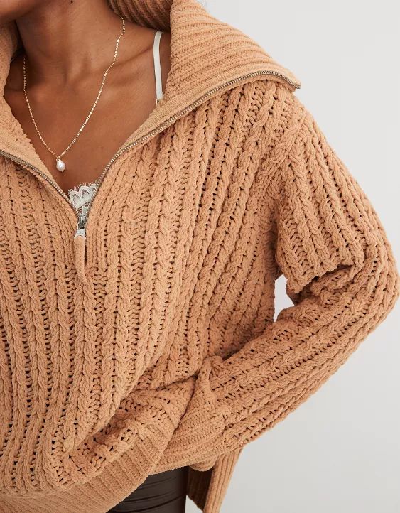 Aerie Cable Car Quarter Zip Sweater | Aerie