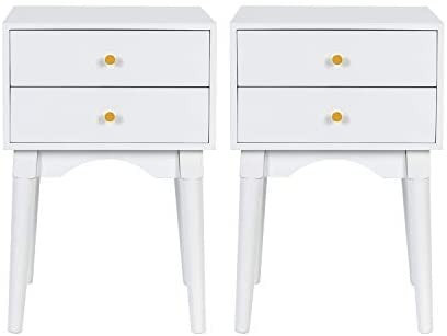 ORISTUS White Nightstands Set of 2, Side Tables Sofa End Table with 2 Storage Drawers Wood Legs Smal | Amazon (US)