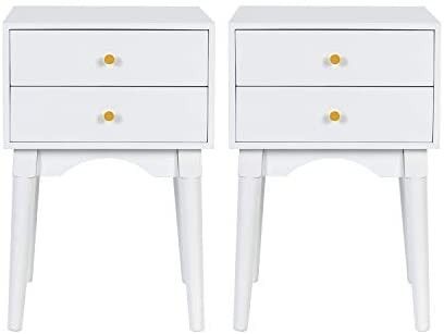 ORISTUS White Nightstands Set of 2, Side Tables Sofa End Table with 2 Storage Drawers Wood Legs Smal | Amazon (US)