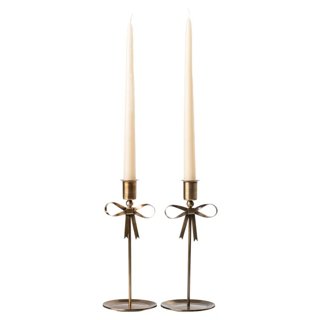 Tall Brass Bow Taper Candle Holder - Set of 2 | Cailini Coastal