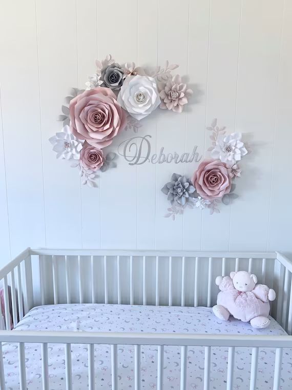 Paper Flower Set, Nursery Paper Flower Wall Decor, Baby Girl Nursery Flowers, Paper Flowers, Nurs... | Etsy (US)