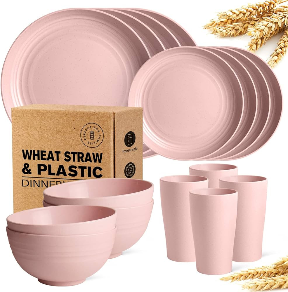 Teivio 16-Piece Kitchen Wheat Straw Dinnerware Set, Dinner Plates, Dessert Plate, Cereal Bowls, C... | Amazon (US)