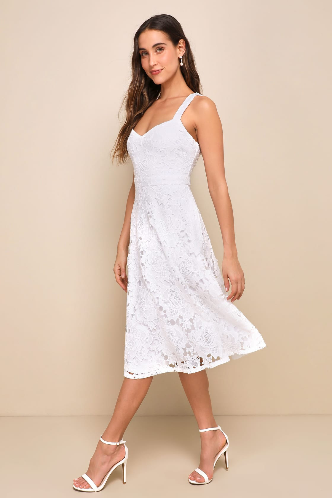 Divine Beauty White Lace Midi Dress With Pockets | Lulus