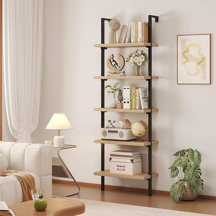 Ladder Bookshelf, 5 Tier Book Shelf, Wall Mount Bookshelves and Bookcases with Metal Frame, Anti ... | Amazon (US)