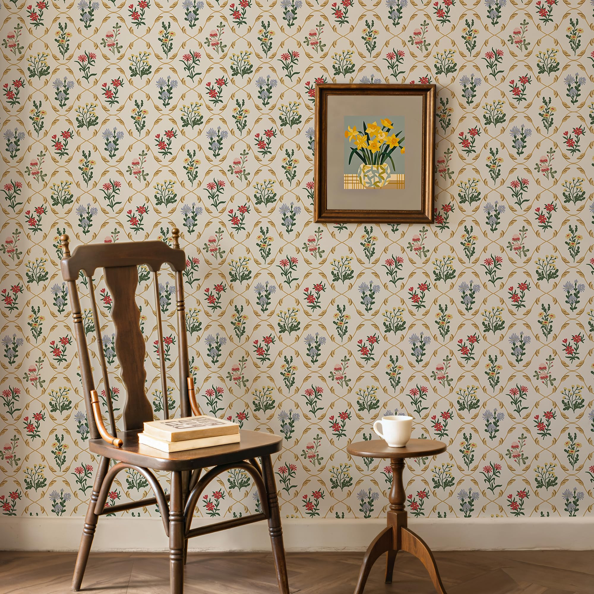 Cabbrix Vintage Wallpaper Peel and Stick Floral Wallpaper 17.5'' x 120'' Boho Neutral Contact Pap... | Amazon (US)