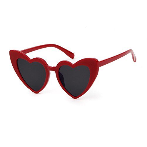 BOLD Retro Heart MOD Thick Frame Clout Goggles Cat Eye Lens Sunglasses (Grey lense Red frame, 50) | Amazon (US)