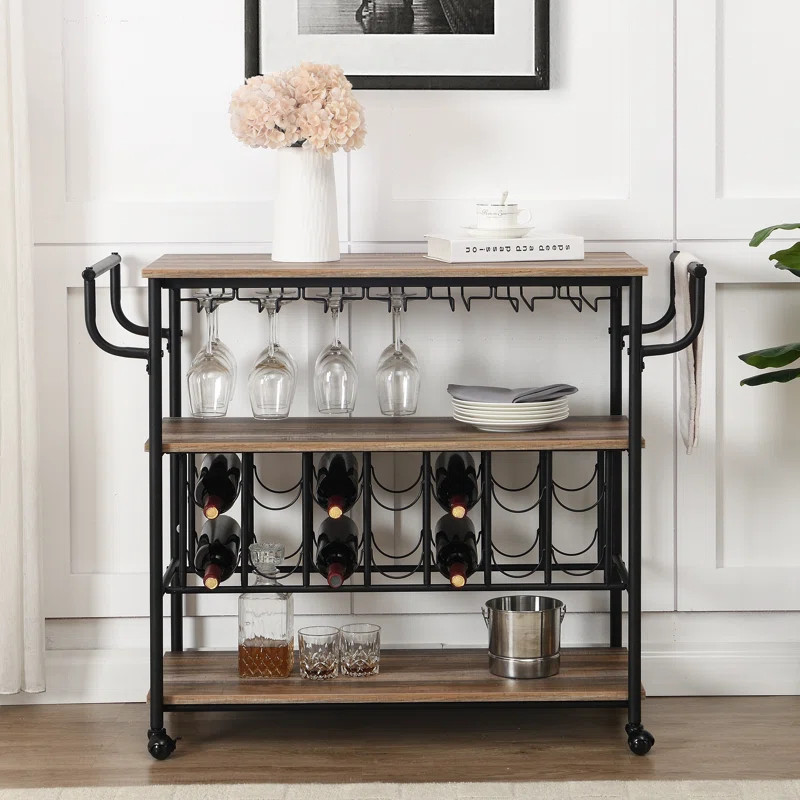 Aerona 3 Tier Rolling Bar Cart | Wayfair North America