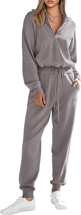 PRETTYGARDEN Women's 2 Piece Sweater Set Pullover Zip Up Sweatshirt Jogger Sweatpants Tracksuit C... | Amazon (US)