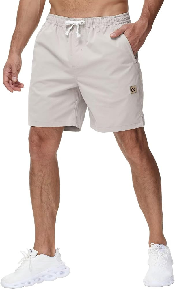 Yundobop Men's Casual 7 Inch Shorts Twill Drawstring Summer Beach Stretch Golf Shorts with Zipper... | Amazon (US)