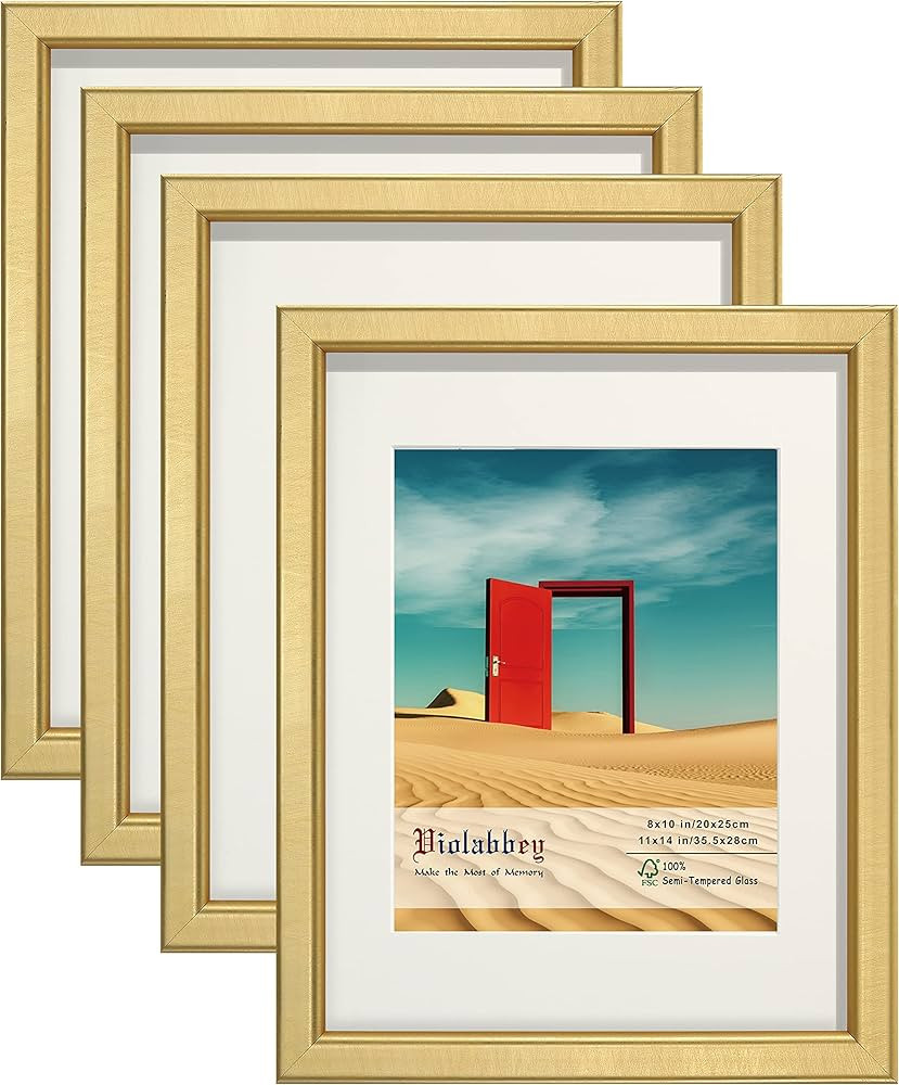 VIOLABBEY 11x14 Picture Frame Gold Set of 4, Photo frame for 8x10 Pictures with Mat or 11x14 with... | Amazon (US)