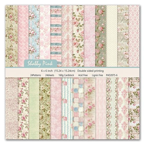 Pink Floral Spring Scrapbook Paper, Double-Sided Pattern Decorative Paper Scrapbooking Supplies for DIY Album Card Making Craft Projects, 6x6 inch 24 Sheets | Amazon (US)