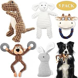 Amazon.com : SUNKY 5 Pack Dog Squeaky Toys,Stuffed Plush Dog Chew Toys Durable Cute Dog Toys Set ... | Amazon (US)