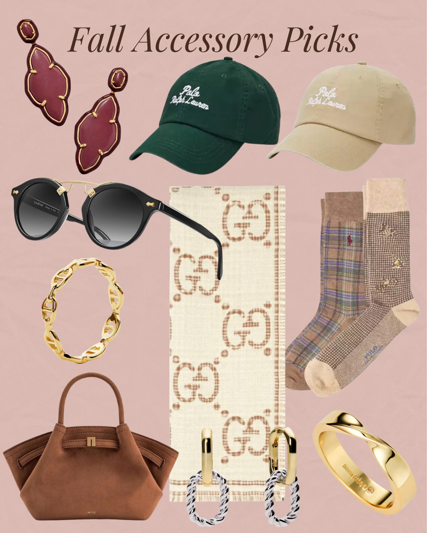 Fall fashion. Fall style. Accessories. Kendra Scott. Statement earrings. Rings. Gold. Jewelry. Ball cap. Baseball hat. Ralph Lauren. Socks. Gucci. Scarf. Suede. Handbag. Purse. Sunglasses  

#LTKStyleTip #LTKSeasonal #LTKFindsUnder100