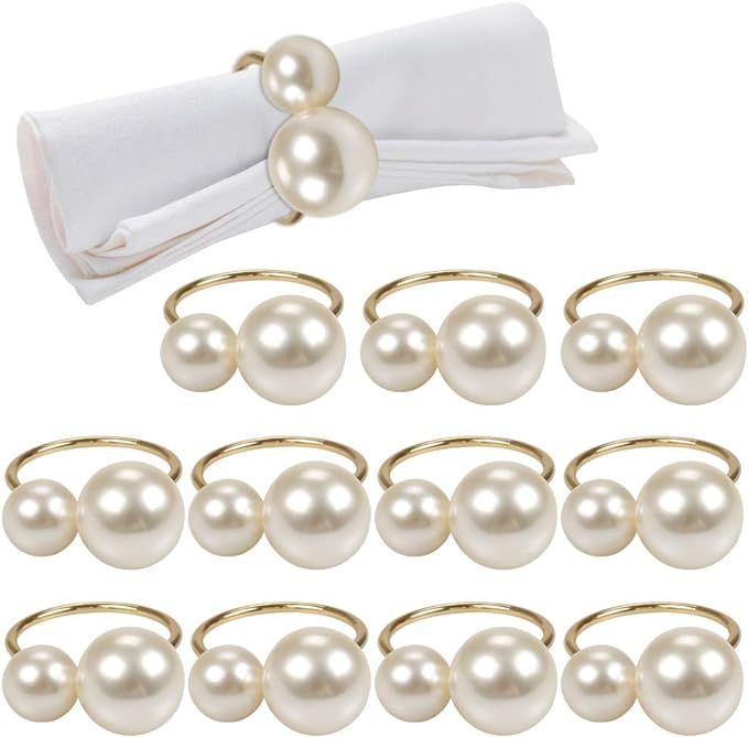 Pearl Napkin Rings Set of 12, Gold Serviette Buckle Holder for Easter, Family Gathering, Dinner P... | Amazon (US)