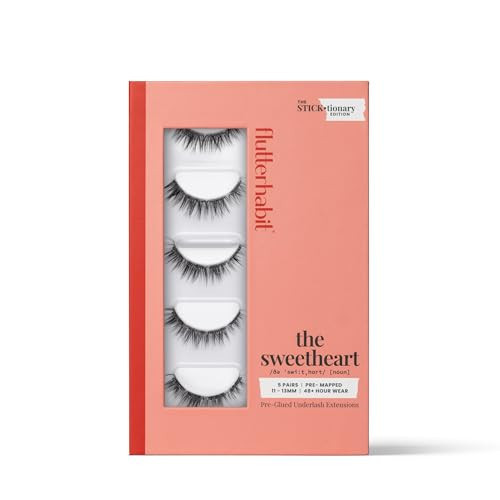 FlutterHabit STICKtionary Sweetheart Self Adhesive Eyelashes Kit, Pre Glued Underlash Strips for Beginners, No Glue Lash Extensions, Lightweight Reusable Clusters for Natural Look at Home (5 Pairs) | Amazon (US)