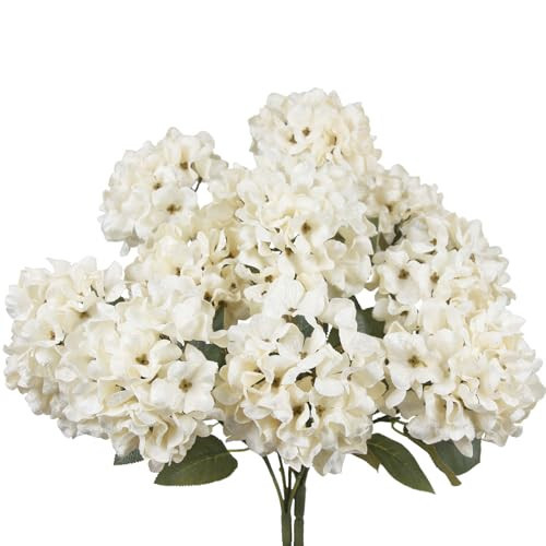 FAICOIA 2 Pcs Hydrangea Artificial Flowers White Faux Hydrangeas Flower Outdoor Artificial Flowers Bouquets Silk Hydrangea Flowers Stems for Home Decor Party Floral Arrangements Wedding Centerpieces | Amazon (US)