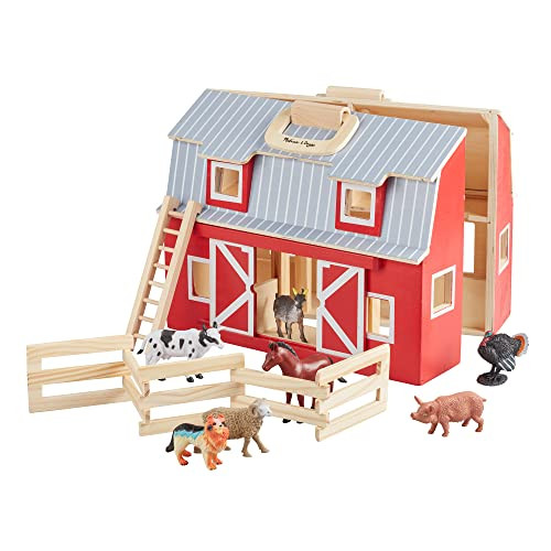 Melissa & Doug Fold and Go Wooden Barn With 7 Animal Play Figures | Amazon (US)